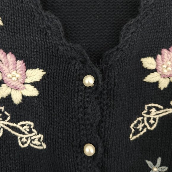 Vintage Huntington Ridge Floral Embroidered Button Up Cardigan Navy Cottagecore - Picture 6 of 7